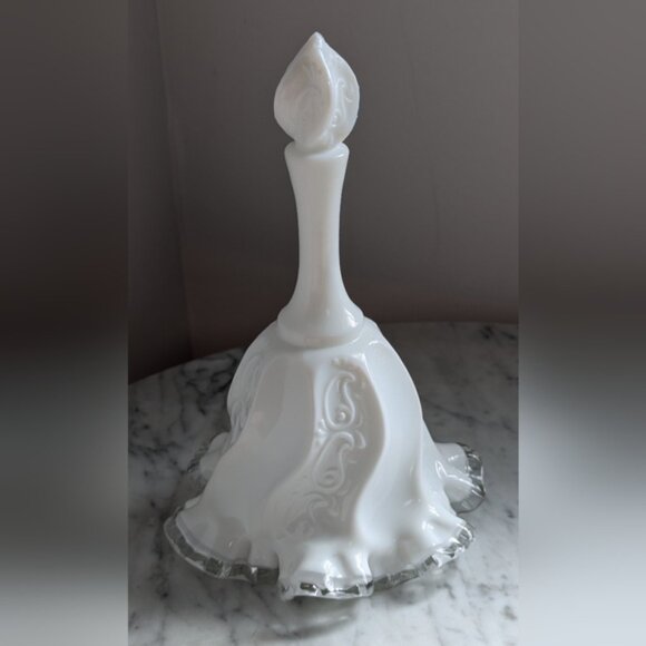 Other - Vintage Fenton Milk Glass Bell Silver Crest Wedding Bell Paisley Pattern